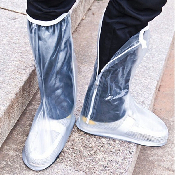 Pair of Reusable Waterproof Outdoor Protective Rain Boot Shoe Covers - Size L (White)