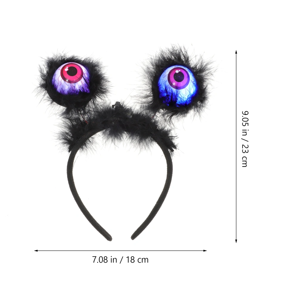 Halloween Luminous Eyeballs Headband Horror Glittering Eyeball Headdress Light up Hair Headpiece with Purple Fur Decorated for Halloween Party