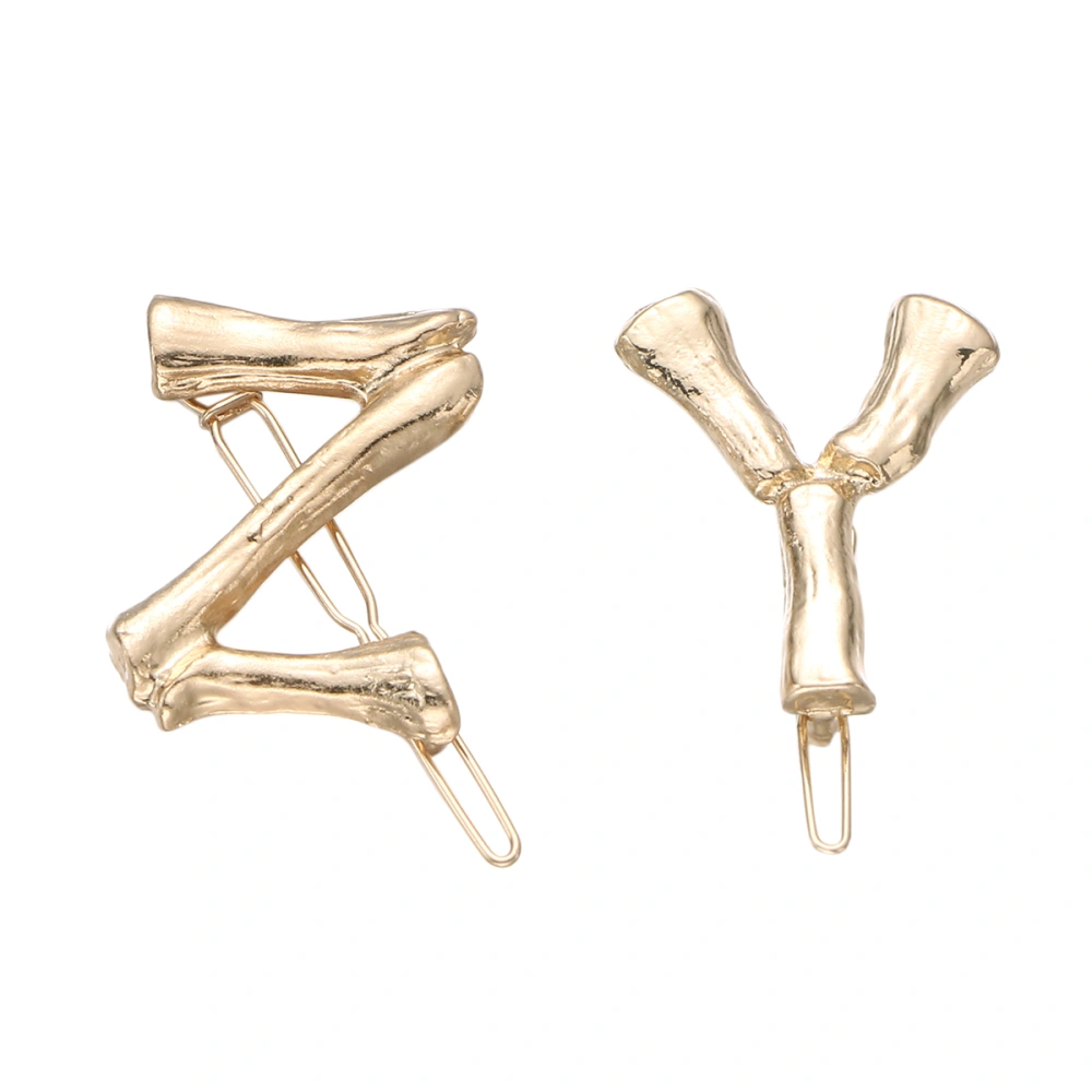 2PCS Alloy Letter Bobby Pin Bamboo Design Alphabet Hair Clip Hairpin Decorative Side Barrette for Women Girls (Y and Z)