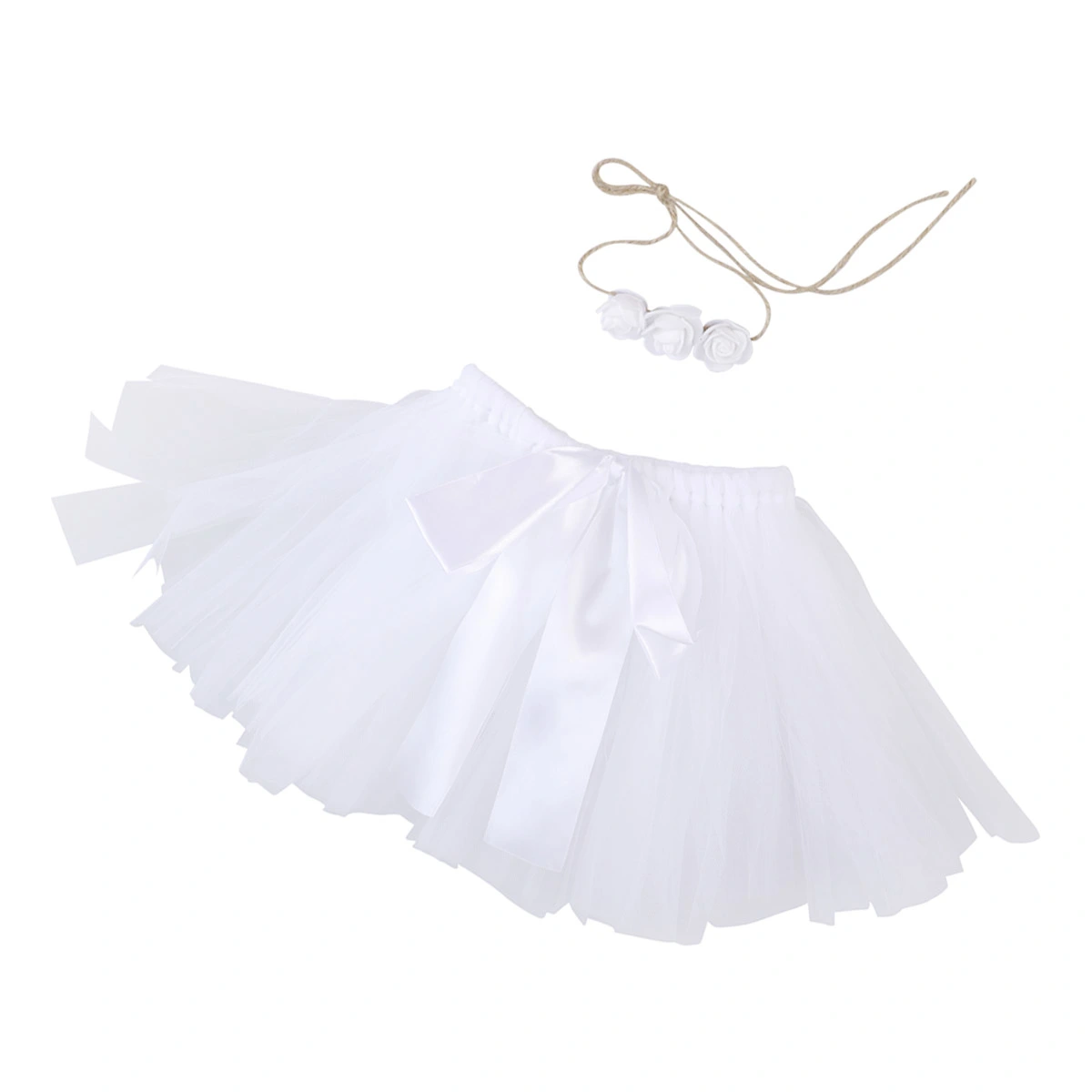Baby Girls Skirt Newborn Tutu Skirt Headband Baby Photography Prop (White)