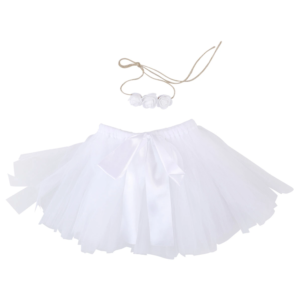 Baby Girls Skirt Newborn Tutu Skirt Headband Baby Photography Prop (White)