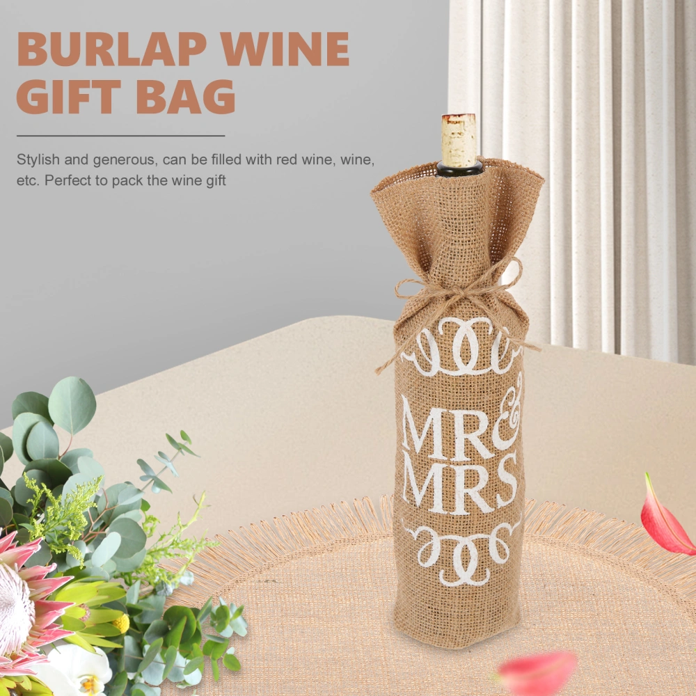 2pcs Wedding Gifts Wine Bag Rustic Linen Mr And Mrs Wedding Wine Bottle Bags