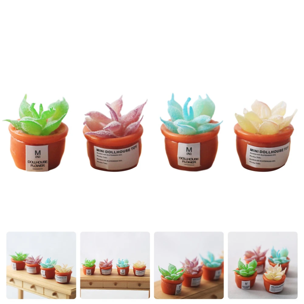 4 Pcs Simulated Bonsai Mini House Decor Plastic Potted Plant Doll House Layout Decor