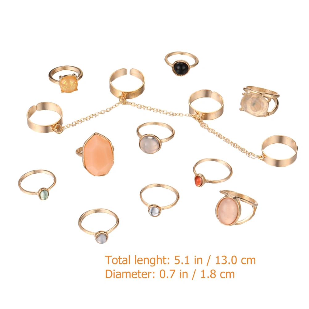 11pcs Metal Rings Set for Women Zircon Chain Rings Women Metal Finger Rings