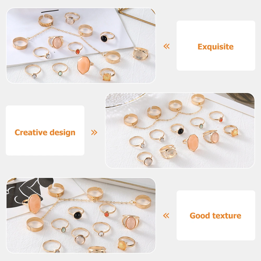 11pcs Metal Rings Set for Women Zircon Chain Rings Women Metal Finger Rings