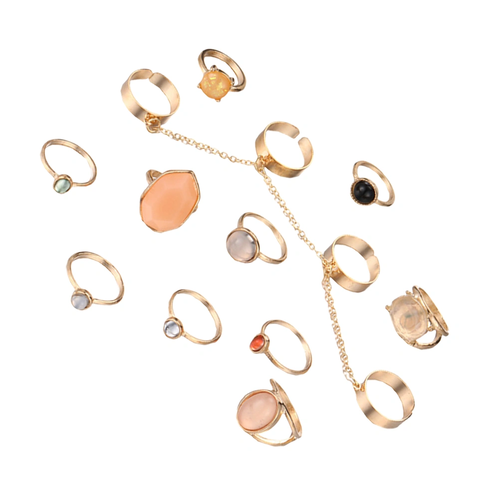 11pcs Metal Rings Set for Women Zircon Chain Rings Women Metal Finger Rings