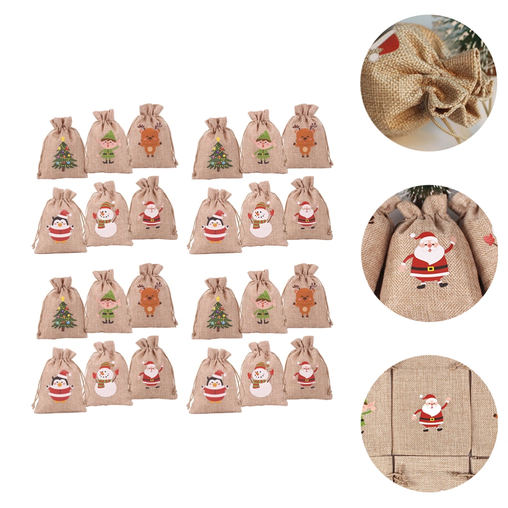 24Pcs Christmas Advent Calendar Burlap Gift Bags Set DIY Party Decorations