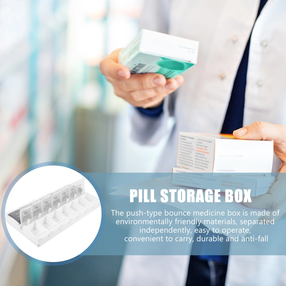 1Pc Weekly Pill Organizer 14 Grids Daily Pill Case Push-type Medicine Box