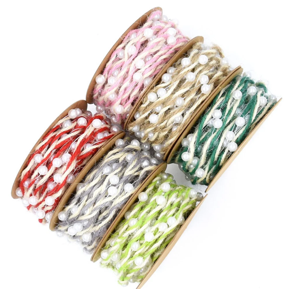 1 Roll of 5M Hemp Braided Creative Round Bead Ribbon Contrast Color Ribbon Band Gift Wrapping Supplies for Home DIY Craft (Red)