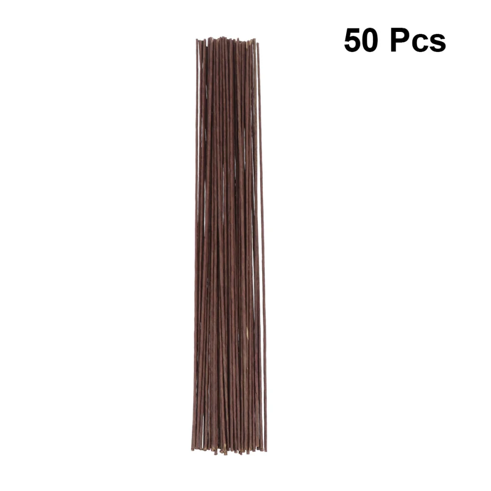 50pcs 2mm Wire Artificial Silk Flowers Stem DIY Handmade Decorative Flower Branches Florist Crafts Artificial Flower Stem for Home Flower Store (Coffee)