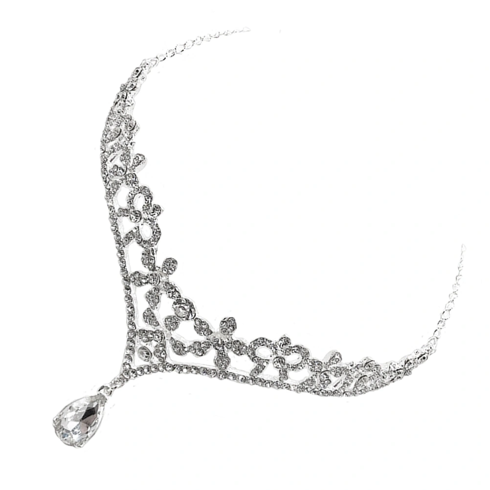 1pc Frontlet Elegant Alloy Rhinestone Pendant Forehead Chain Wedding Headwear Crown Veil Accessories (Silver)