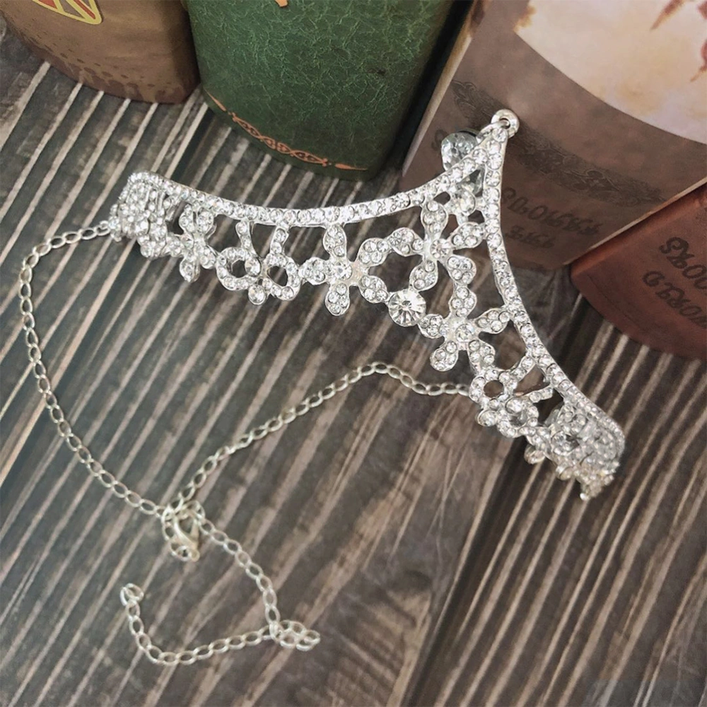 1pc Frontlet Elegant Alloy Rhinestone Pendant Forehead Chain Wedding Headwear Crown Veil Accessories (Silver)