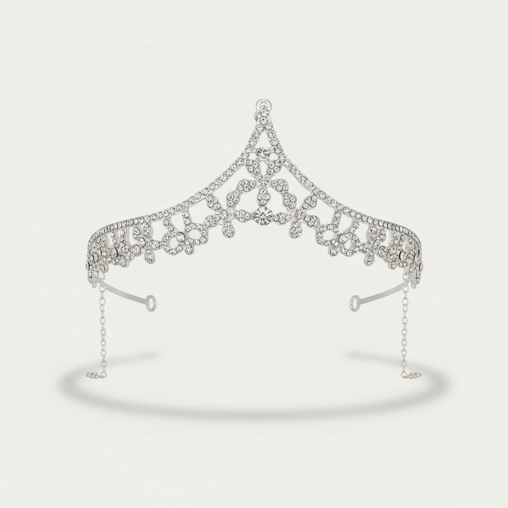 1pc Frontlet Elegant Alloy Rhinestone Pendant Forehead Chain Wedding Headwear Crown Veil Accessories (Silver)