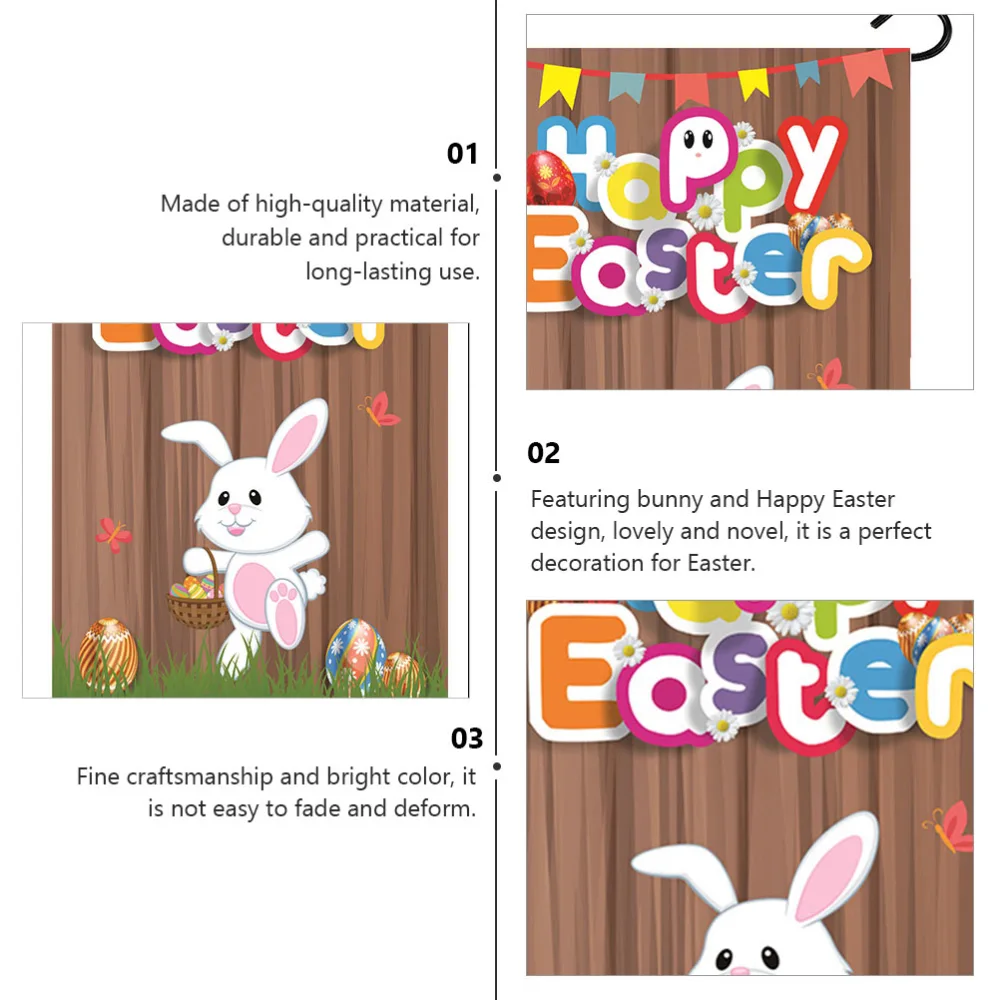 1pc Easter Themed Valance Easter Garden Banner Cartoon Rabbit Flag Ornament