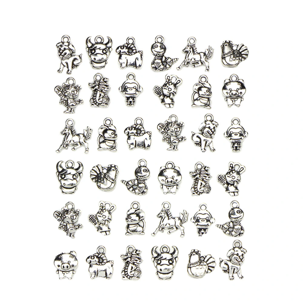 36pcs Chinese Zodiac Pendant DIY Accessories for Crafts Bracelets Necklace Keychain Jewelry