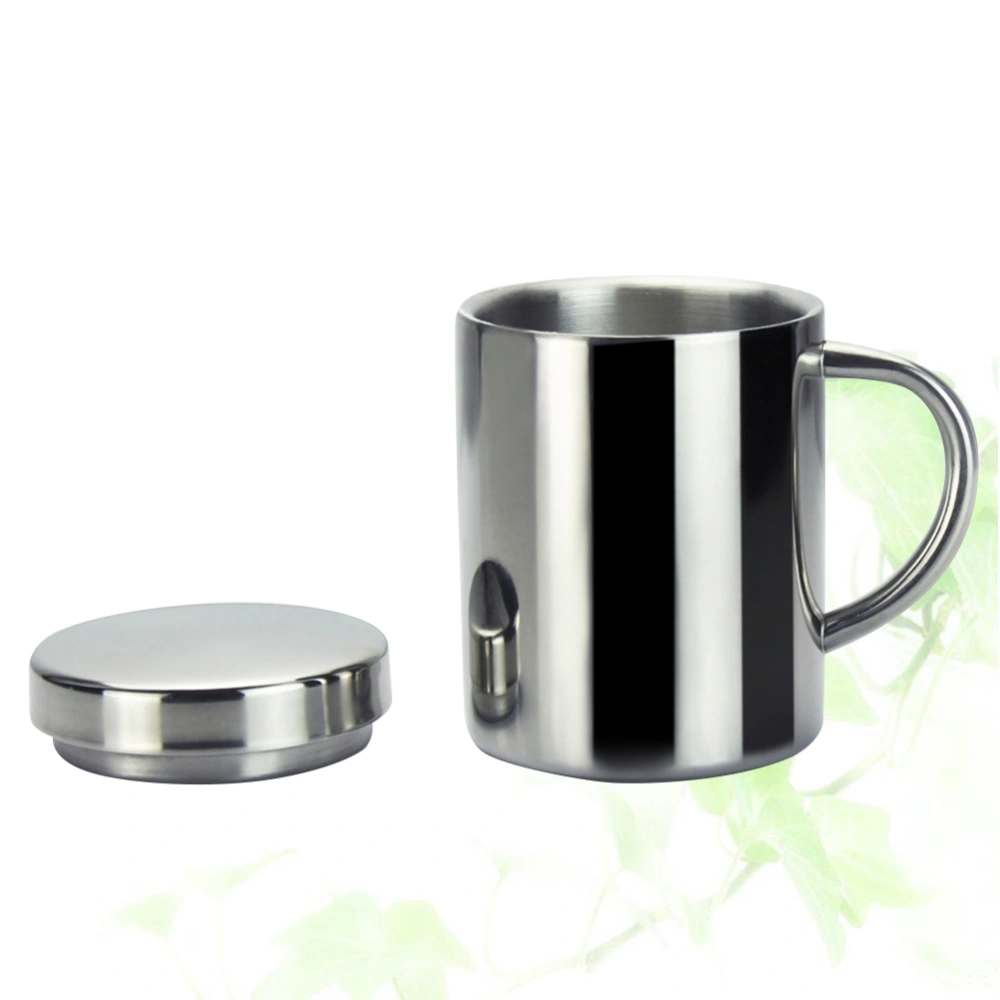 220ML 304 Stainless Steel Coffee Mug Double Insulation Drinking Cup Tea Cup with Lid - Caliber 7cm