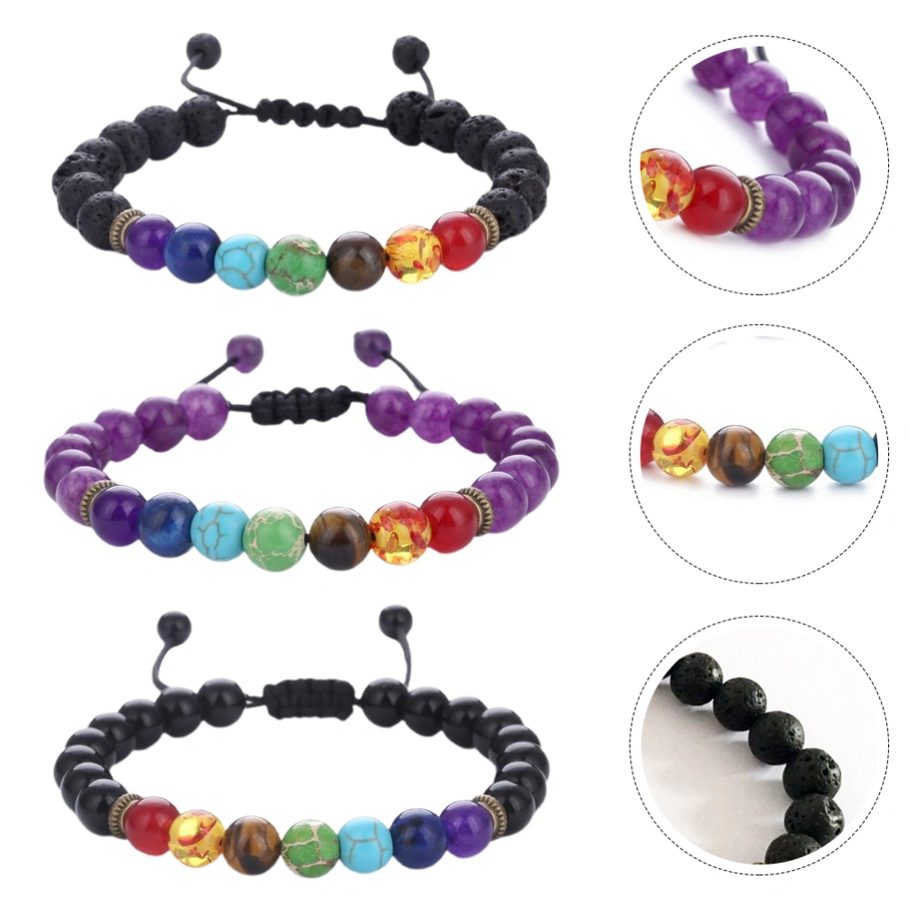 3pcs Yoga Bracelets Seven Chakras Stone Bracelet Decorations (Assorted Color)