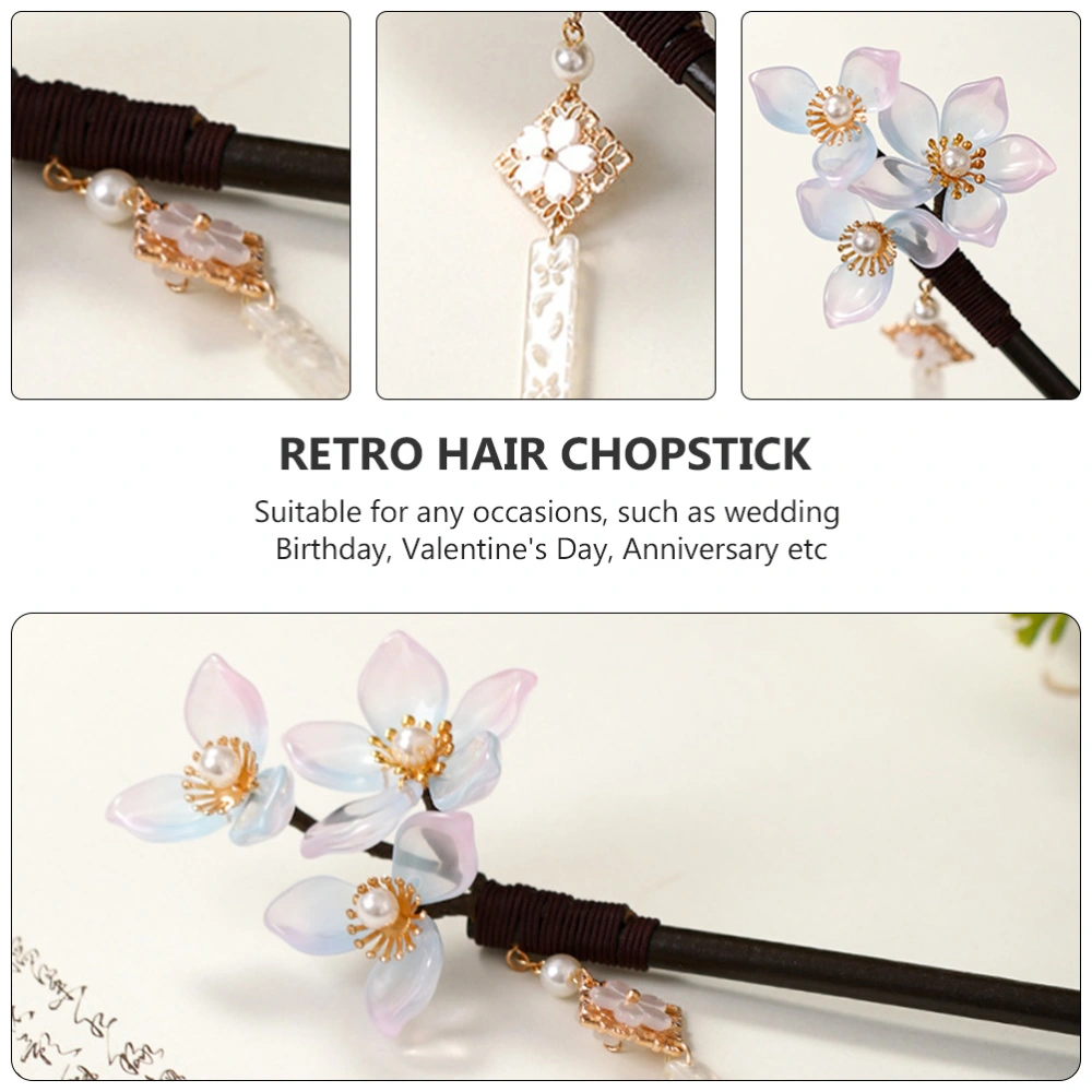 1pc Chinese Style Hair Stick Crystal Flower Pearl Tassel Hair Chopstick for Lady