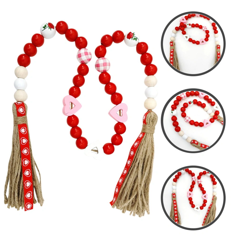 Valentine Wood Bead Garland Rustic Valentine's Day Decor Romantic Home Ornament