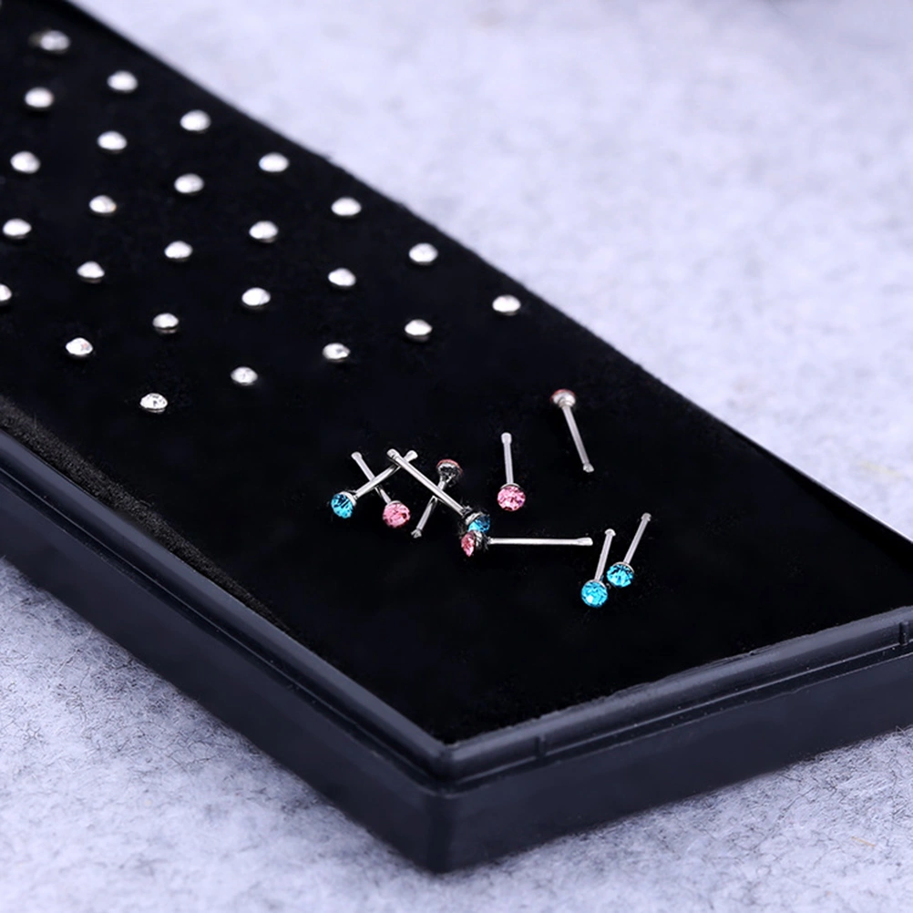 40pcs Surgical Steel Nose Studs Embedded with Crystal Nose Piercing Jewelry(Assorted Color)