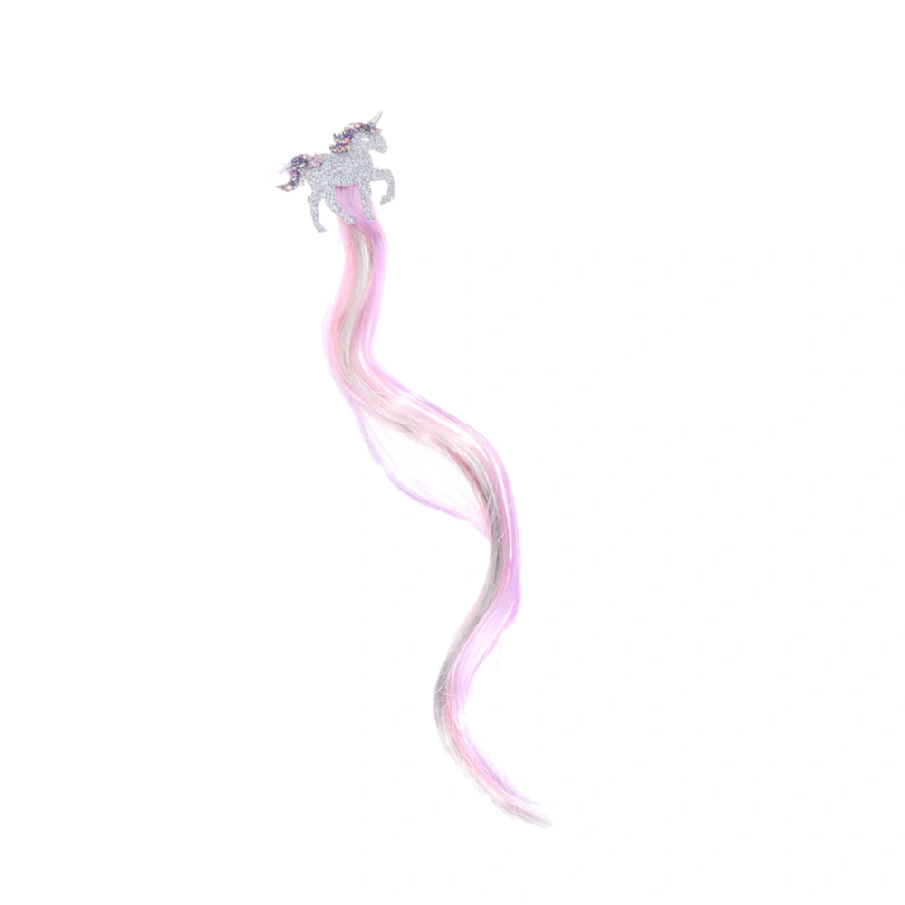 1pcs Unicorn Side Clip Wig Hairpin Gradual Change Color Bow Hairpin Shining Hairpin Headdress for Girl Child Kid Random Pattern