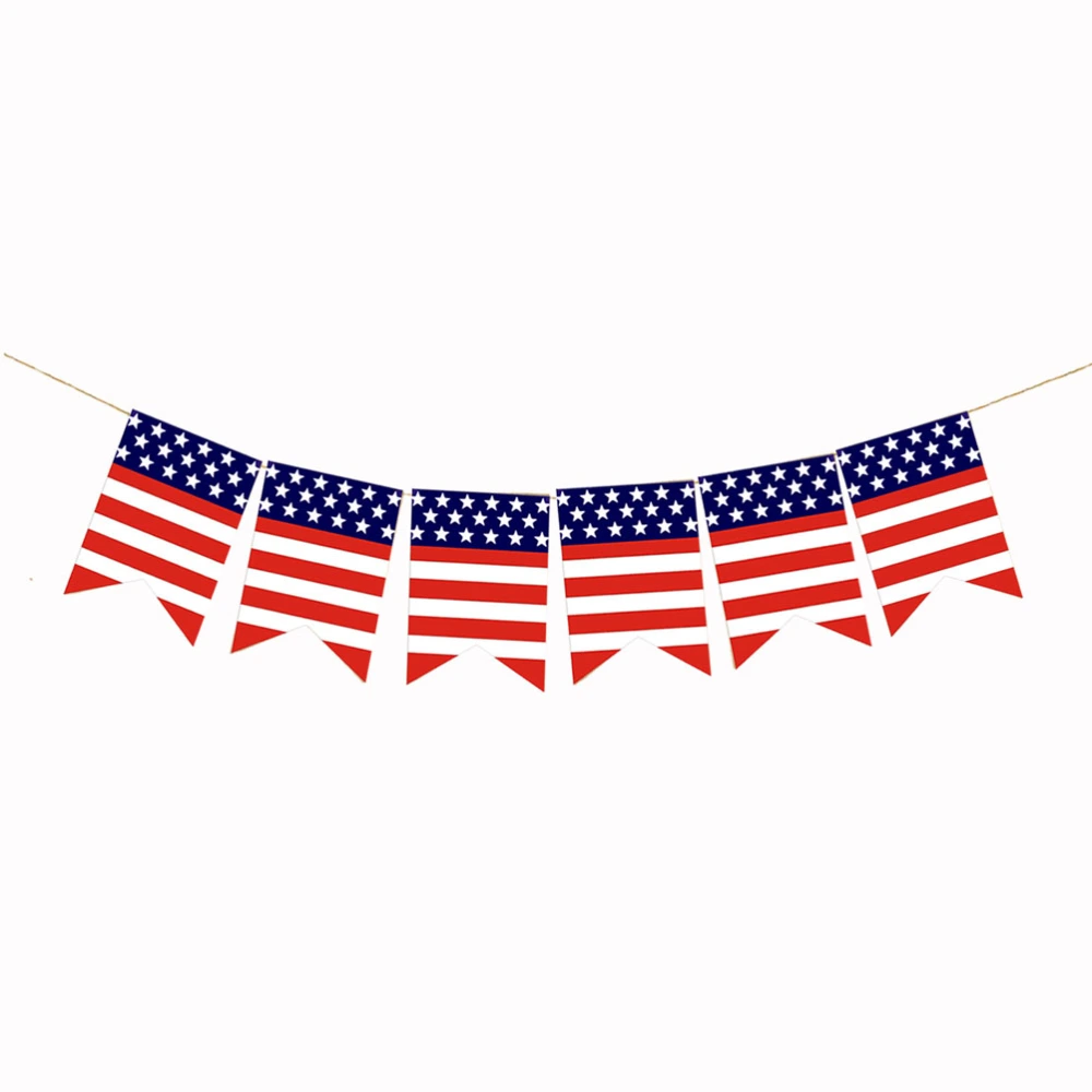 2 Pcs USA Garland America Independence Day Banner Linen Dovetail Shape Banner Pennant Party Decoration (1x6 Pieces Ameraca Flag + 1xUSA Linen Pennant)