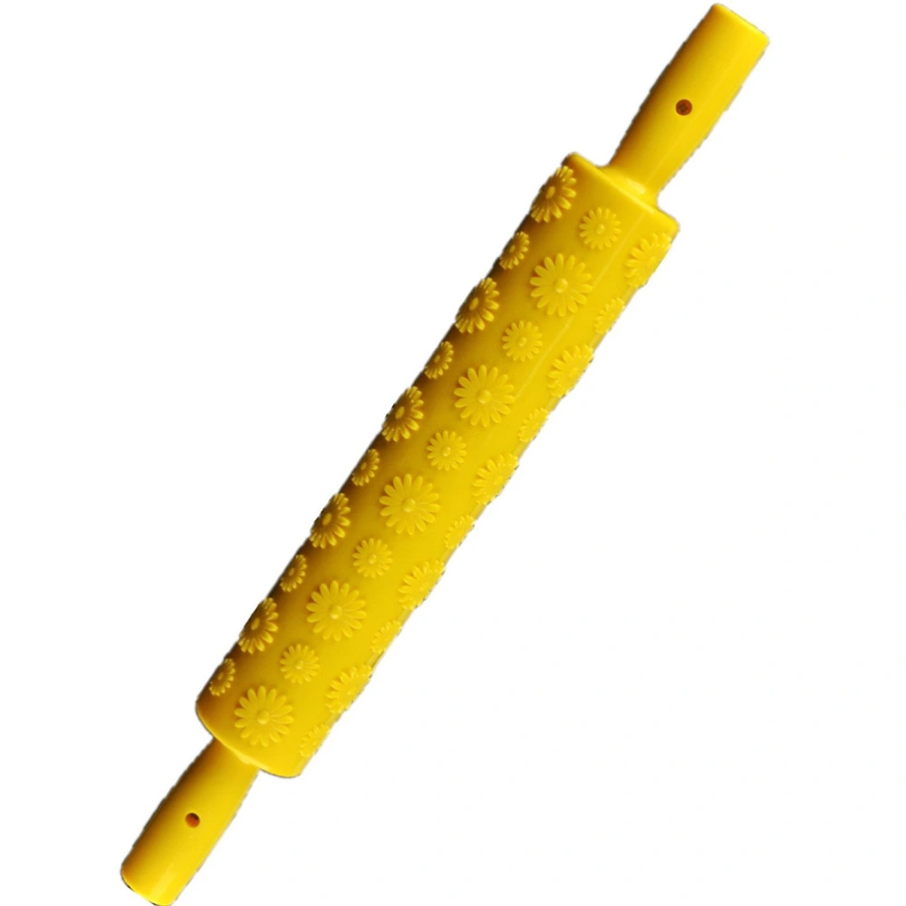 Portable Sunflower Embossed Rolling Pin Fondant Cake Paste Gum Sugarcraft Decorating Tool (Yellow)