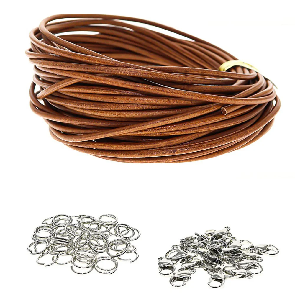 71pcs 10m Handmade Rope Leather Rope DIY Lobster Clasp Jewelry Making Accessory Open Ring (50pcs Open Ring, 20pcs Lobster Clasp, 1 Roll Leather Rope)