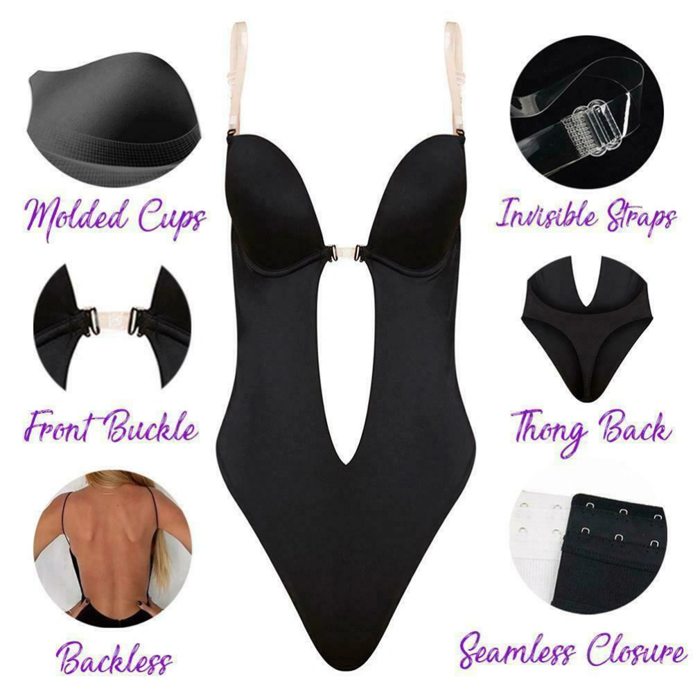 Women Backless Corset Invisible Shapewear Practical Slimming Shaper Bra Corset Black Size S