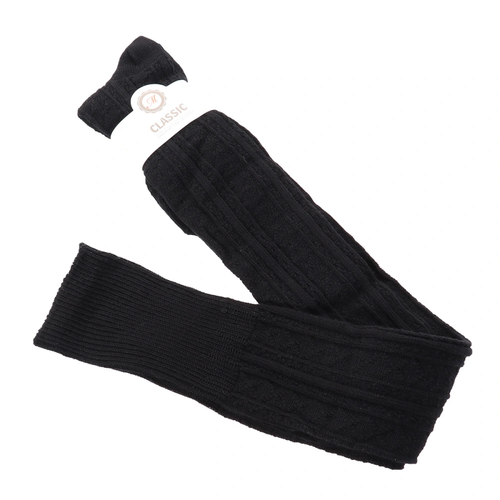 Long Socks Cotton Crochet Japanese Style Over Knee Thigh Stocking (Black)