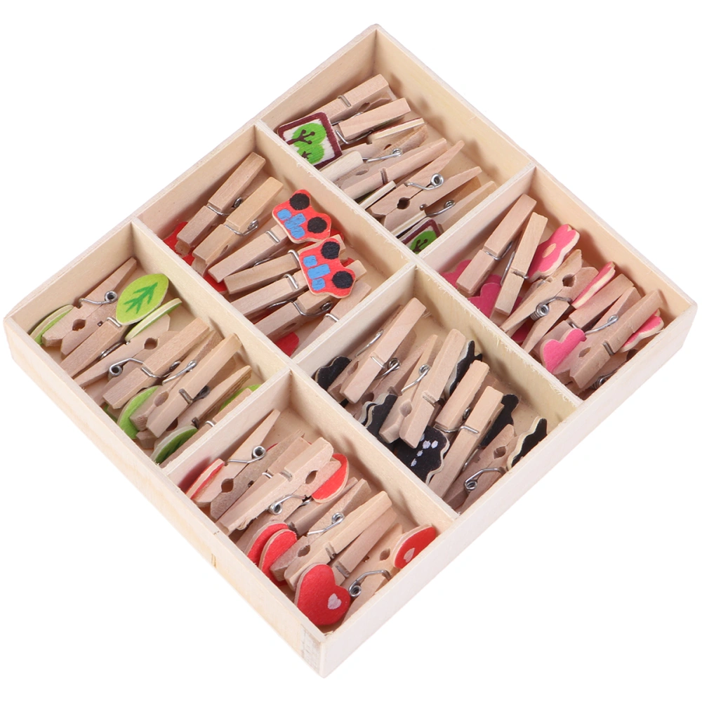 42 Pcs 6-Grid Wooden Clothespin Set Craft Clips Great for Scrapbooking Gift Party Decoration Tree Embellishment