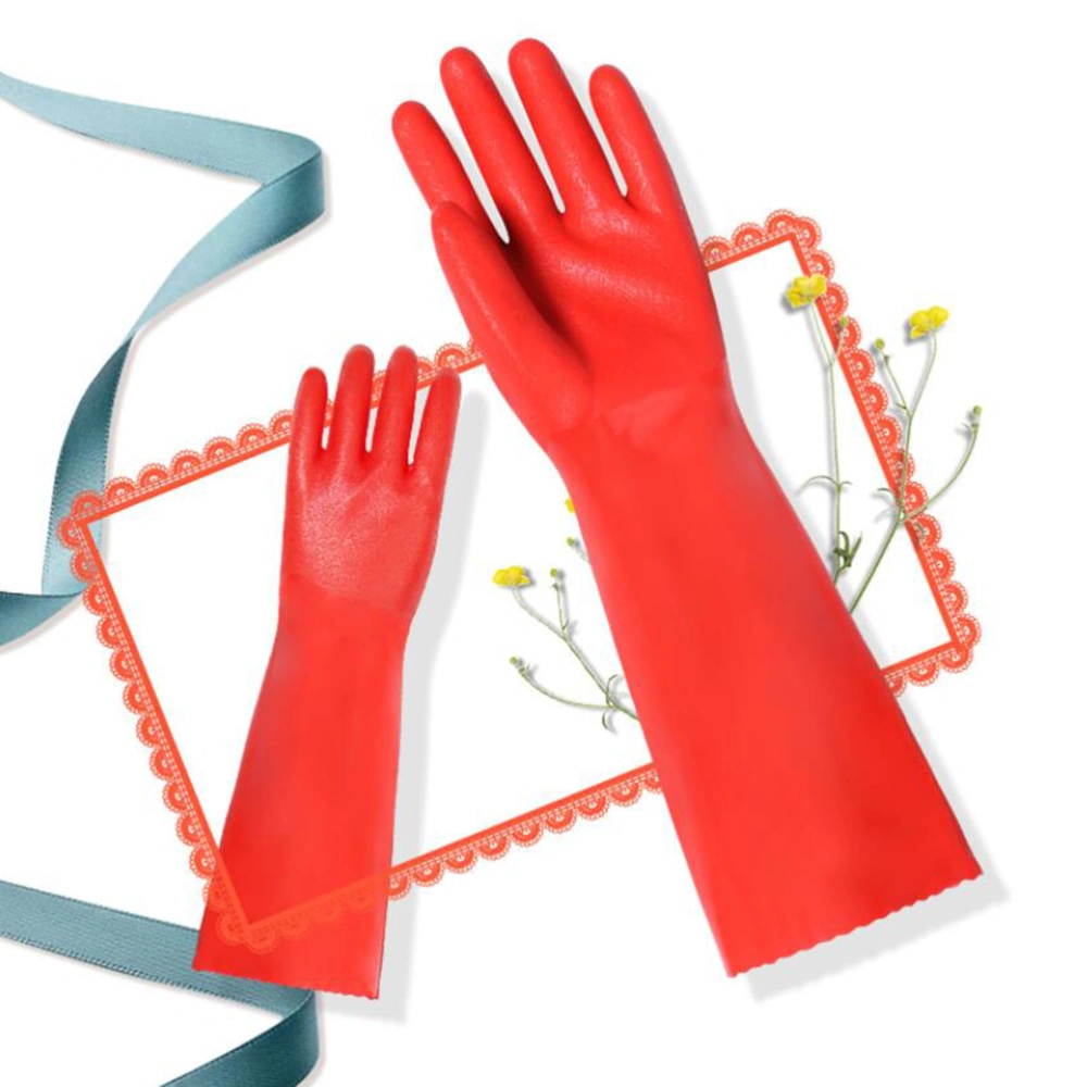 1 Pair Dishwashing Gloves Thicken Kitchen Cleaning Gloves Non-slip Housework Gloves for Daily Use (Length 40cm, Red)