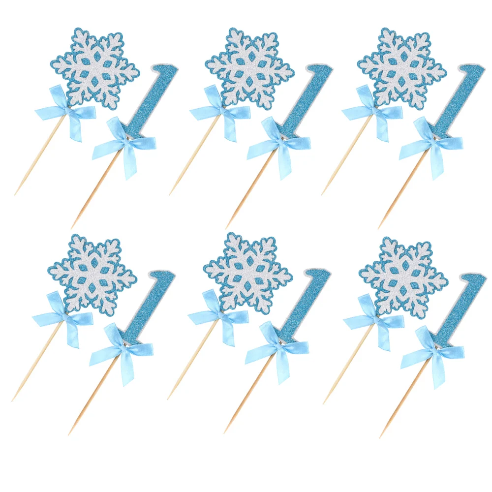 1 Set 12pcs Baby First Birthday Cake Decorative Toppers Glitters Snowflake Picks