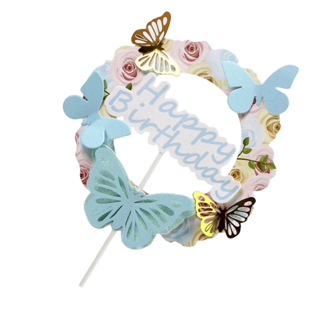 6PCS 3D on Flower Garland Cupcake Picks Cake Toppers Decoration Birthday Supplies (Blue)