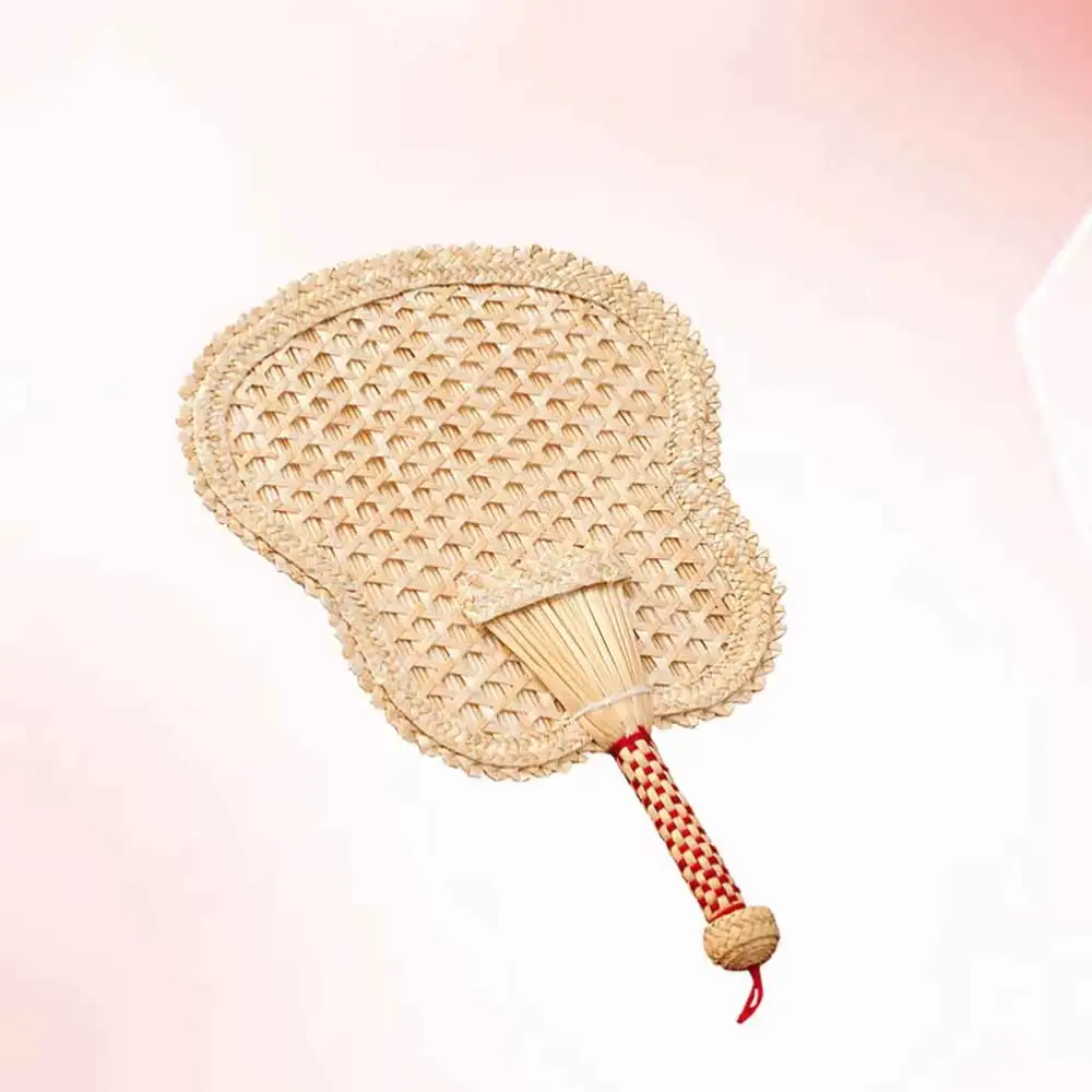 Handmade Knitted Cattail Leaf Fan Handmade Cooling Fan Summer Handheld Fan Light Yellow (Cattail Leaf Shape)