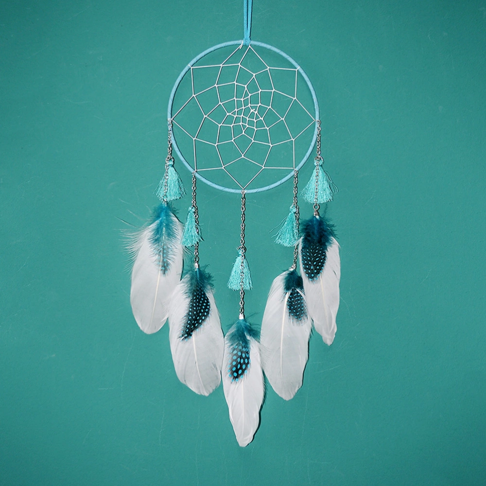 1pc Feather Dream Catcher Pendant Hanging Ornament Tassel Chain Pearl Feather for Decor (Green)