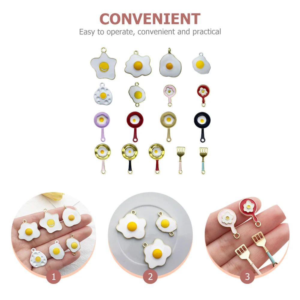 17pcs Fried Egg Charm Alloy Diy Pendant Charm Supply For Bracelet Jewelry