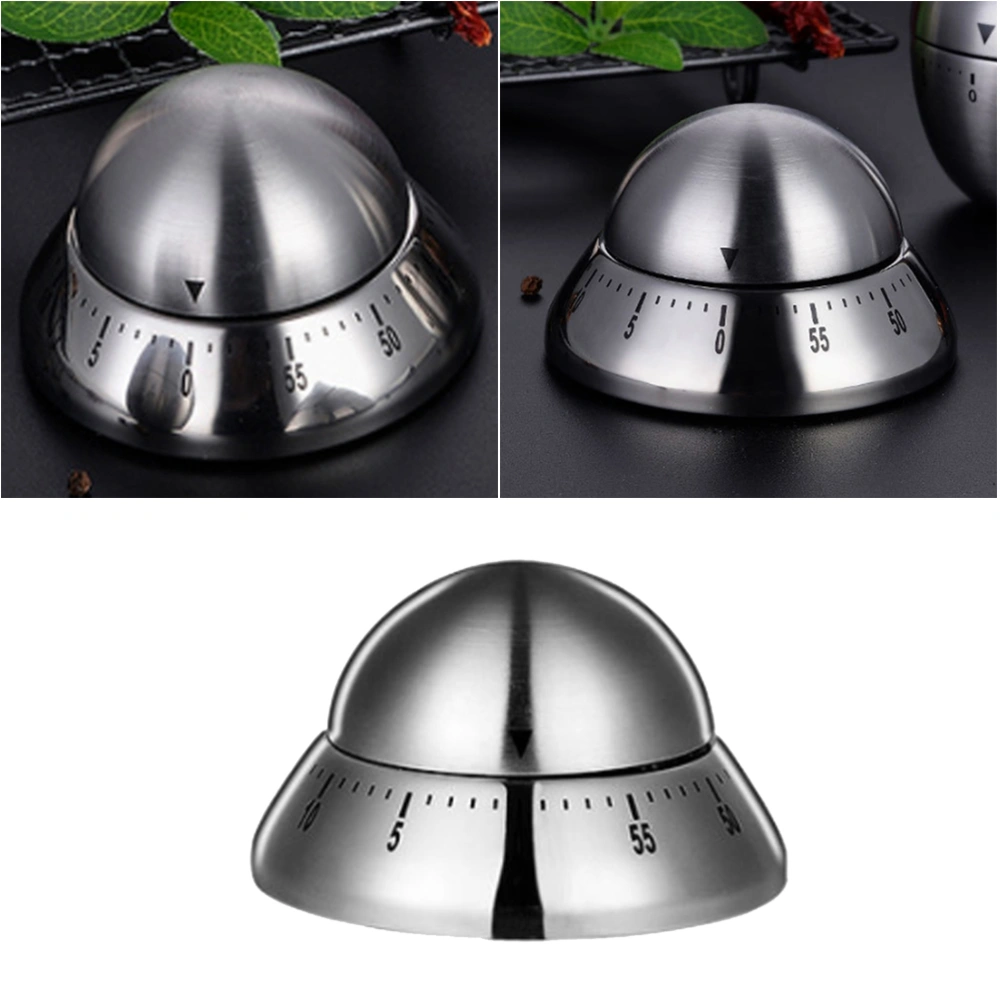 Stainless Steel Timer Household Countdown Timer Flying Saucer Design Timer Kitchen Reminder (Silver)