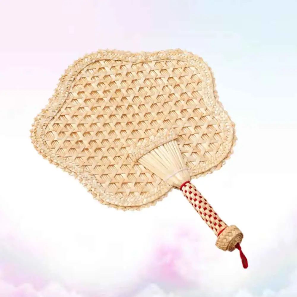 Handmade Knitted Cattail Leaf Fan Handmade Cooling Fan Summer Handheld Fan Light Yellow (Five-Pointed Star Shape)