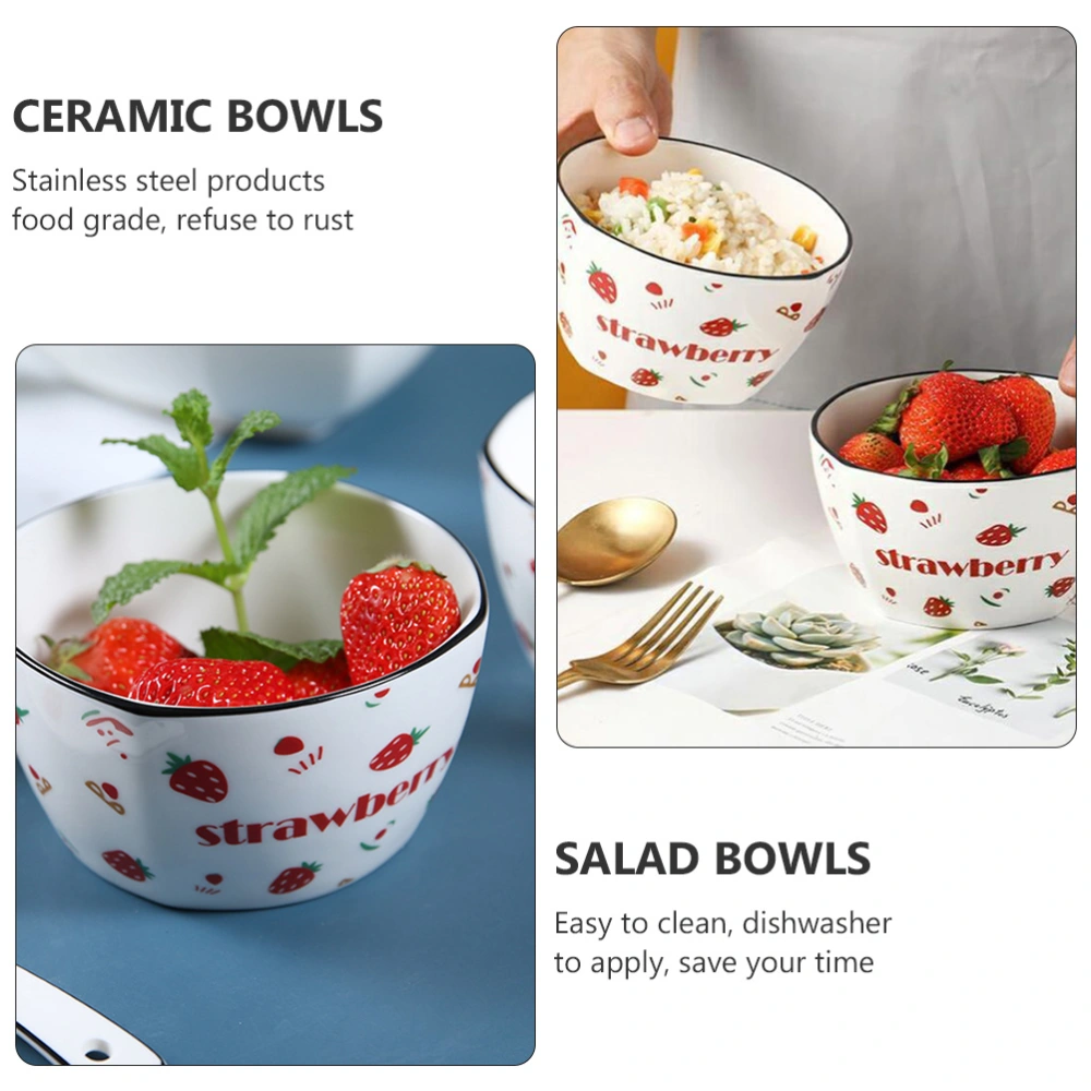 1Pc Strawberry Bowl Practical Household Rice Bowl Square Salad Bowl (Red)