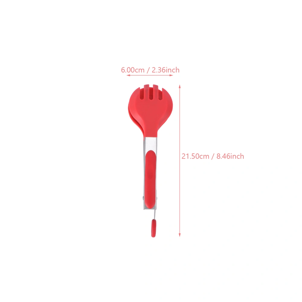 1PC Heat-resistant Food Clips Anti-slip Handle Bread Clips Silicone Grill Food Tong Stainless Steel BBQ Bread Tongs Long Handle Dining Room Serving Clips for Cooking Kitchen (Red+Silver Size 7 Inches)