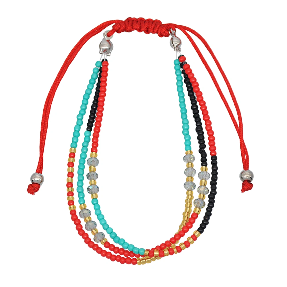 Multi-Layers Bracelet Knitted Rope Ethnic Style Wrist Strap Colorful Wristband Red, Sky-Blue (7)