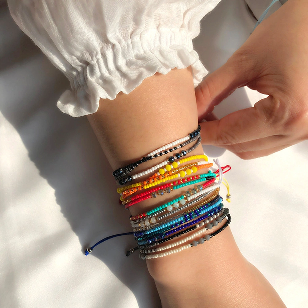 Multi-Layers Bracelet Knitted Rope Ethnic Style Wrist Strap Colorful Wristband Red, Sky-Blue (7)
