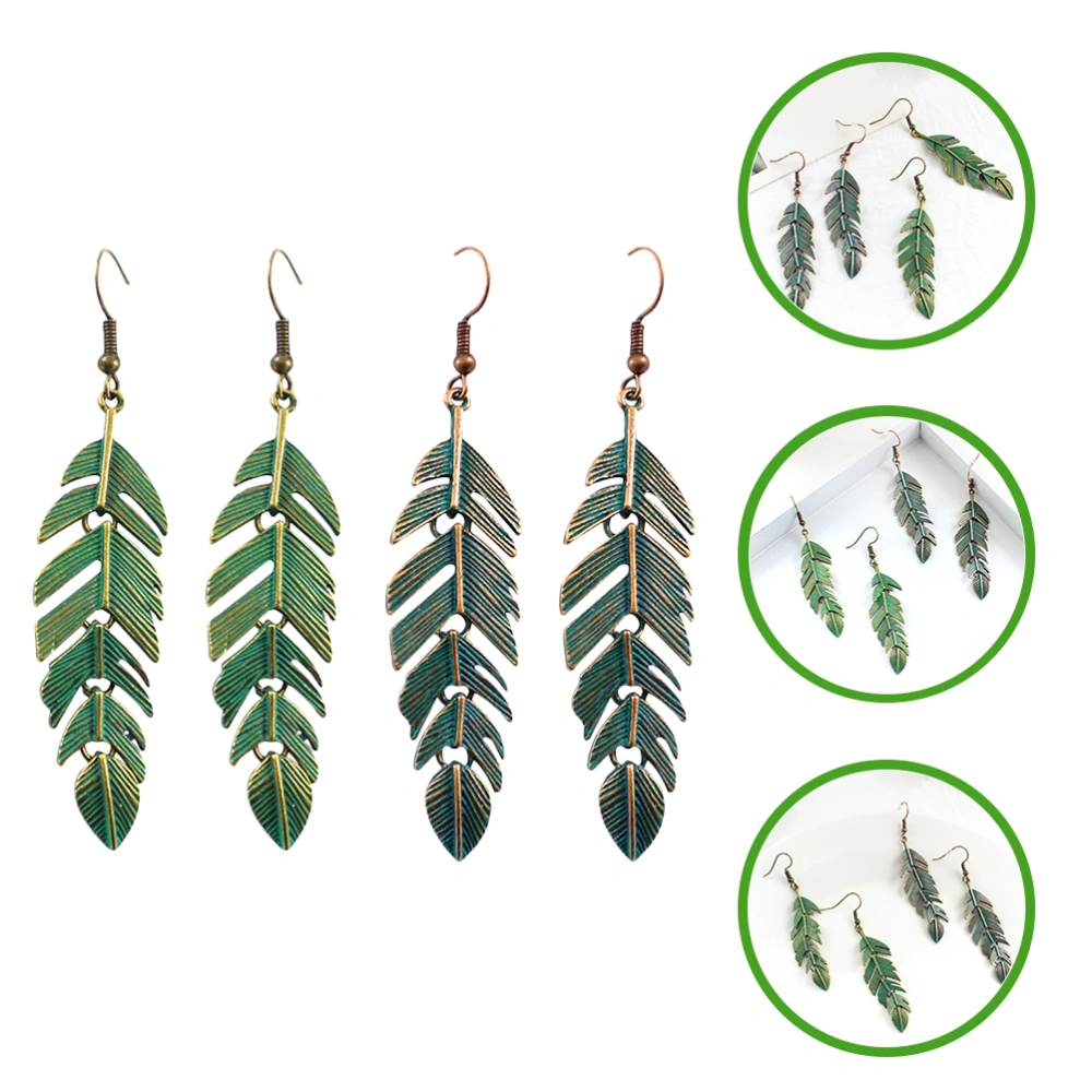 2 Pairs Women Retro Leaves Earrings Leaf Earrings Pendant Women Jewelry Gift