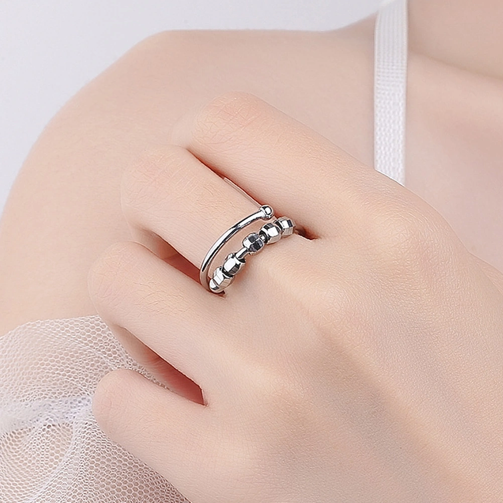 2Pcs Fidget Rings Ring With Rotatable Beads Anxiety Relief Jewelry Gift