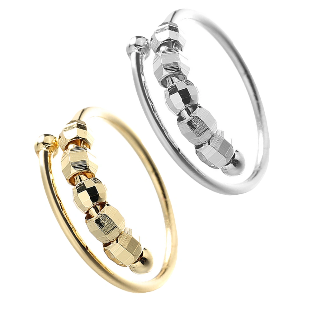 2Pcs Fidget Rings Ring With Rotatable Beads Anxiety Relief Jewelry Gift