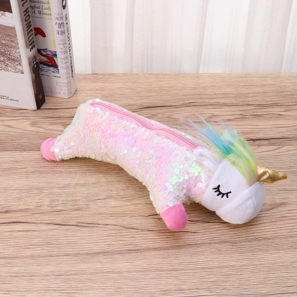 Mermaid Sequin Pencil Bag Unicorn Paillette Stationery Storage Bag Woman Cosmetic Pouch Coin Purse School Office Supplies (Pink)