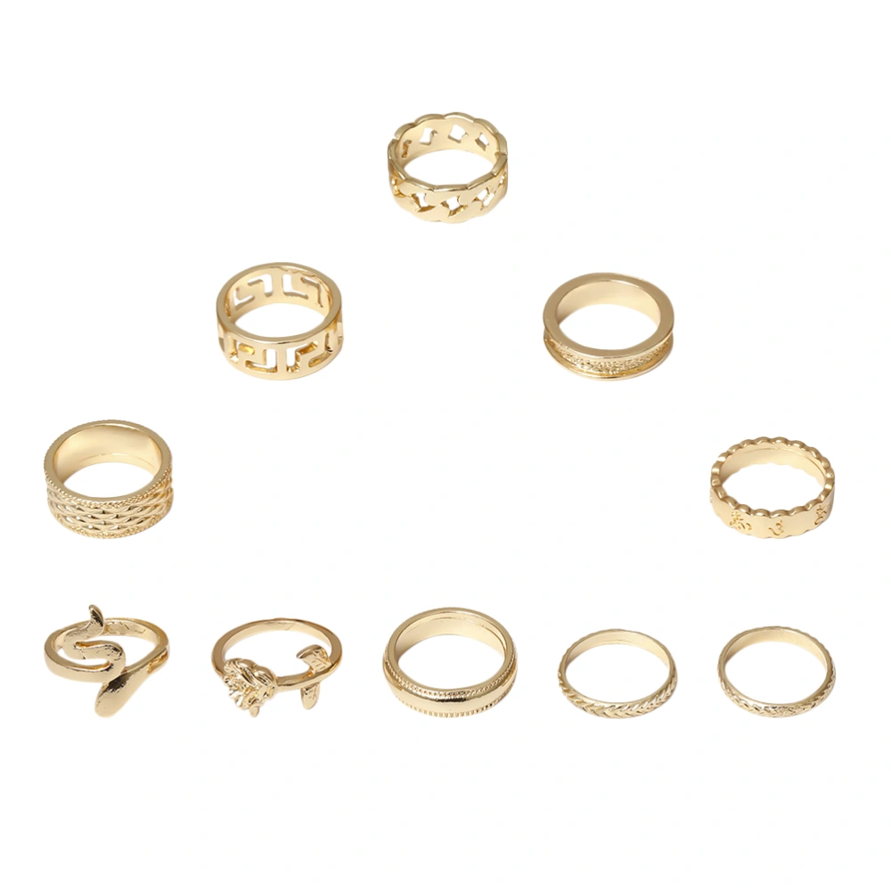 1 Set of Hollow-Out Ring Punk Style Finger Ring Rose Designed Finger Jewelry Finger Decoration Golden