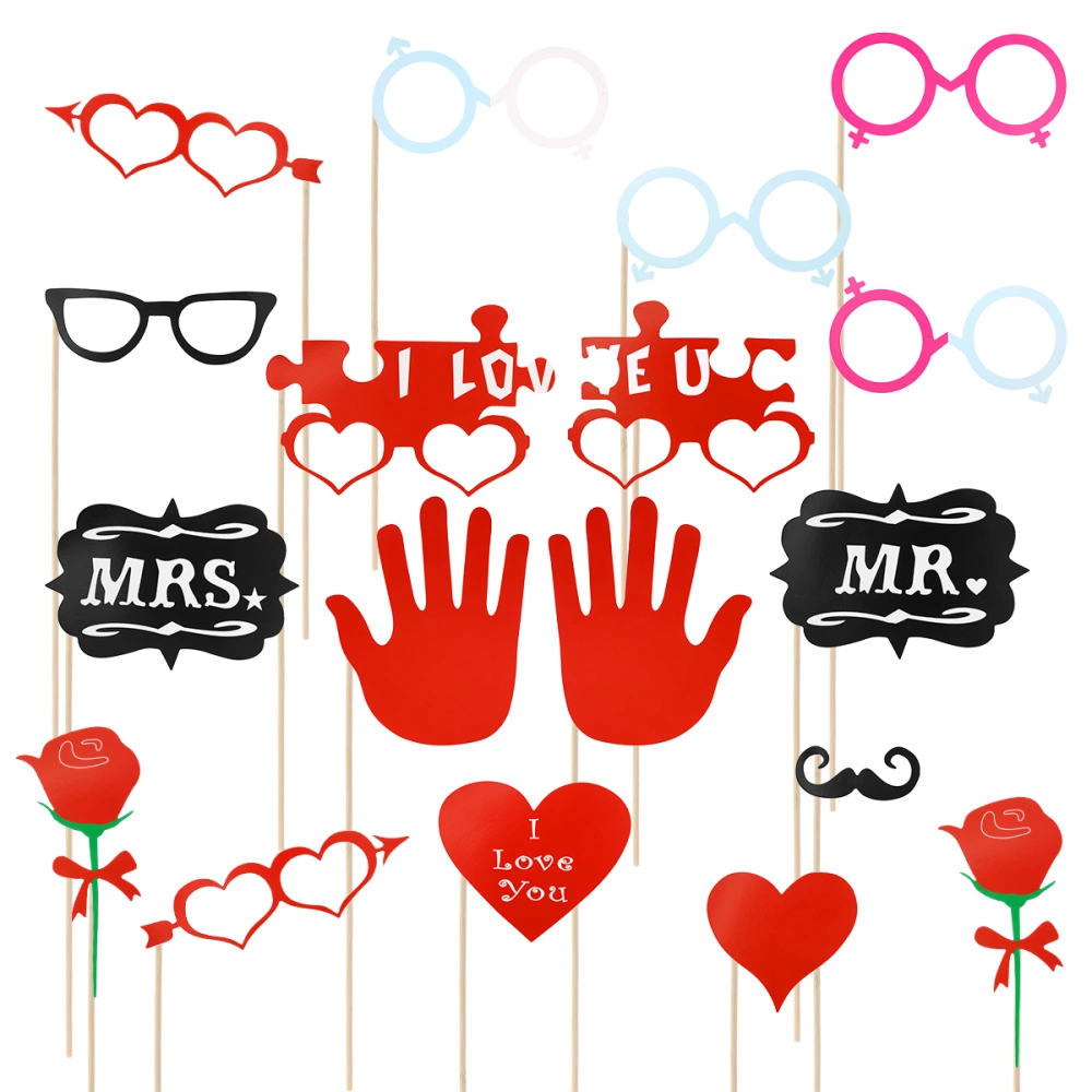 18 Pcs Photo Booth Props Wedding Set Mr and Mrs Hand Sign Props Fun Wedding Favor with Wooden Sticks