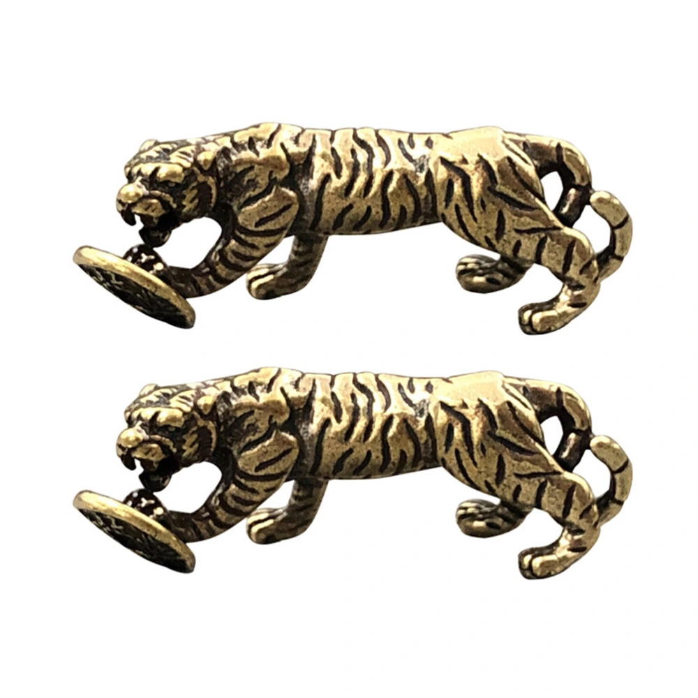 2pcs Antique Brass Tiger Statue Brass Tiger Ornament Desktop Ornament (Golden)